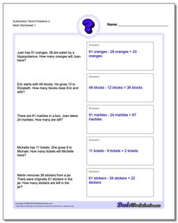 Word Problems Worksheet Subtraction Worksheet 2