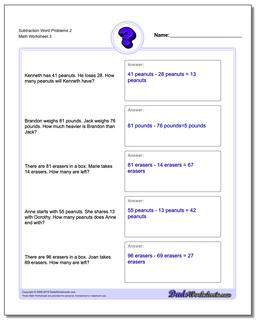 Word Problems: Subtraction Word Problems