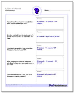 Subtraction Worksheet Word Problems Worksheet 2