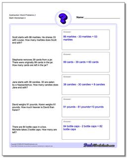 Subtraction Worksheet Word Problems Worksheet 2