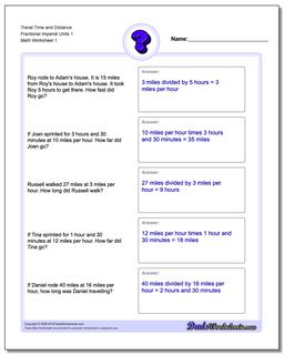 Travel Time and Distance Fraction Worksheetal Imperial Units 1 Word Problems Worksheet