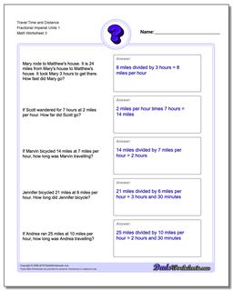 Travel Time and Distance Fraction Worksheetal Imperial Units 1
