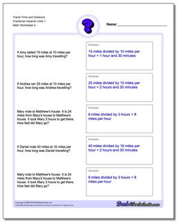 Travel Time and Distance Fraction Worksheetal Imperial Units 1