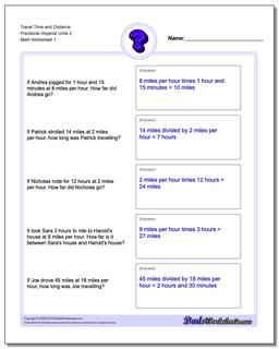 Travel Time and Distance Fraction Worksheetal Imperial Units 2 Word Problems Worksheet