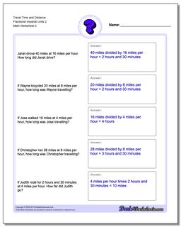 Travel Time and Distance Fraction Worksheetal Imperial Units 2