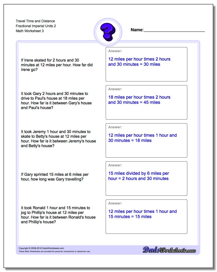 Travel Time and Distance Fraction Worksheetal Imperial Units 2