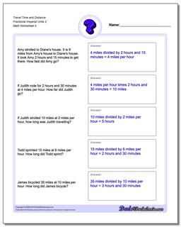 Travel Time and Distance Fraction Worksheetal Imperial Units 2