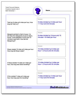 Travel Time and Distance Fraction Worksheetal Imperial Units 3 Word Problems Worksheet