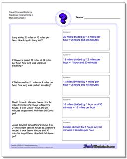 Travel Time and Distance Fraction Worksheetal Imperial Units 3