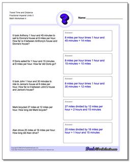 Travel Time and Distance Fraction Worksheetal Imperial Units 3