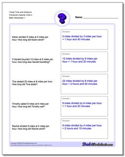 Travel Time and Distance Fraction Worksheetal Imperial Units 4 Word Problems Worksheet