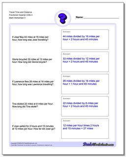 Travel Time and Distance Fraction Worksheetal Imperial Units 4