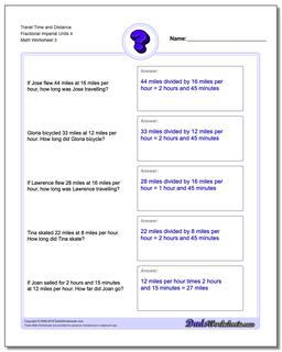 Travel Time and Distance Fraction Worksheetal Imperial Units 4