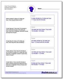 Travel Time and Distance Fraction Worksheetal Imperial Units 4