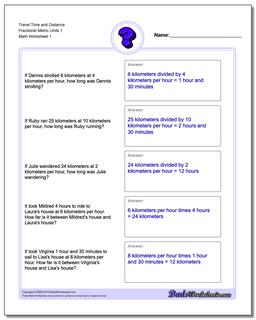 Travel Time and Distance Fraction Worksheetal Metric Units 1 Word Problems Worksheet