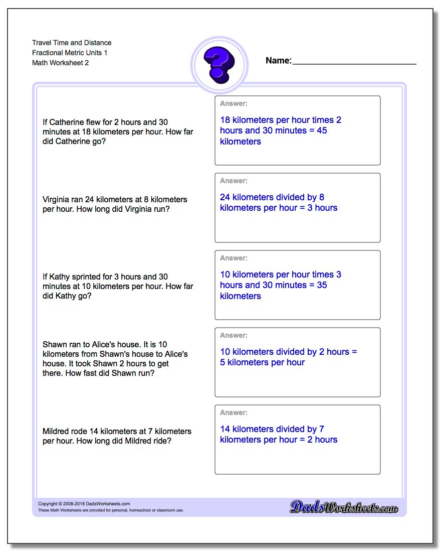 Travel Time and Distance Fraction Worksheetal Metric Units 1 www.dadsworksheets.com/worksheets/word-problems.html