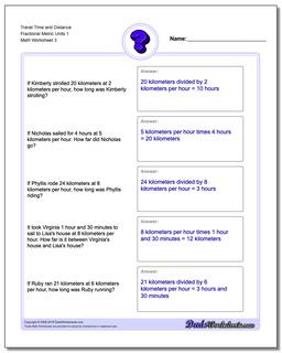 Travel Time and Distance Fraction Worksheetal Metric Units 1