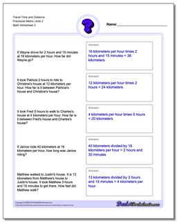 Travel Time and Distance Fraction Worksheetal Metric Units 2