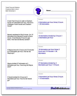 Travel Time and Distance Fraction Worksheetal Metric Units 2