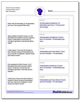 Travel Time and Distance Fraction Worksheetal Metric Units 3 Word Problems Worksheet