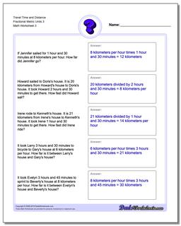 Travel Time and Distance Fraction Worksheetal Metric Units 3