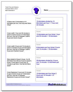 Travel Time and Distance Fraction Worksheetal Metric Units 3