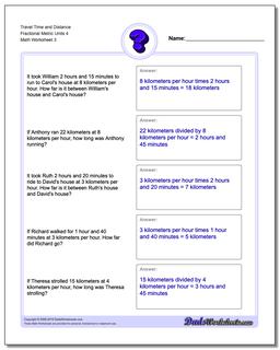 Travel Time and Distance Fraction Worksheetal Metric Units 4
