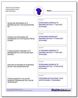 Travel Time and Distance Fraction Worksheetal Metric Units 4