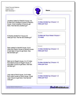 Travel Time and Distance Imperial Units 1 Word Problems Worksheet