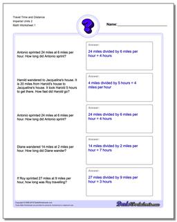 Travel Time and Distance Imperial Units 2 Word Problems Worksheet