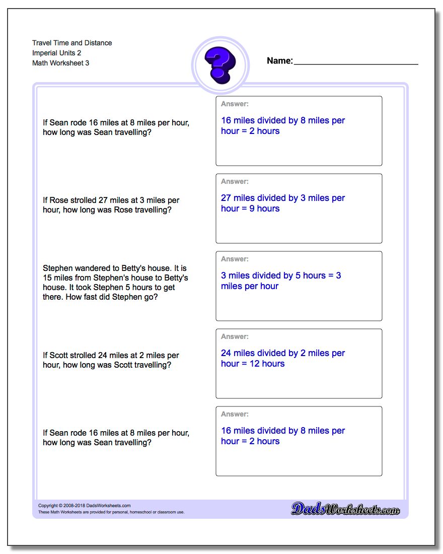 Travel Time and Distance Imperial Units 2 Worksheet
