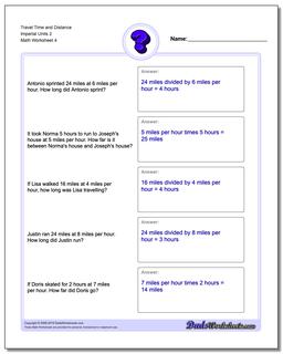 Travel Time and Distance Imperial Units 2 Worksheet