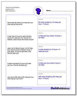 Travel Time and Distance Imperial Units 3 Word Problems Worksheet