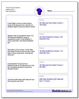 Travel Time and Distance Imperial Units 3 Worksheet