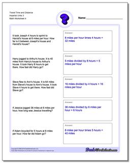 Travel Time and Distance Imperial Units 3 Worksheet