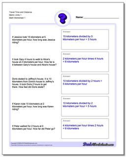 Travel Time and Distance Metric Units 1 Word Problems Worksheet