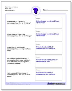 Travel Time and Distance Metric Units 1 Worksheet