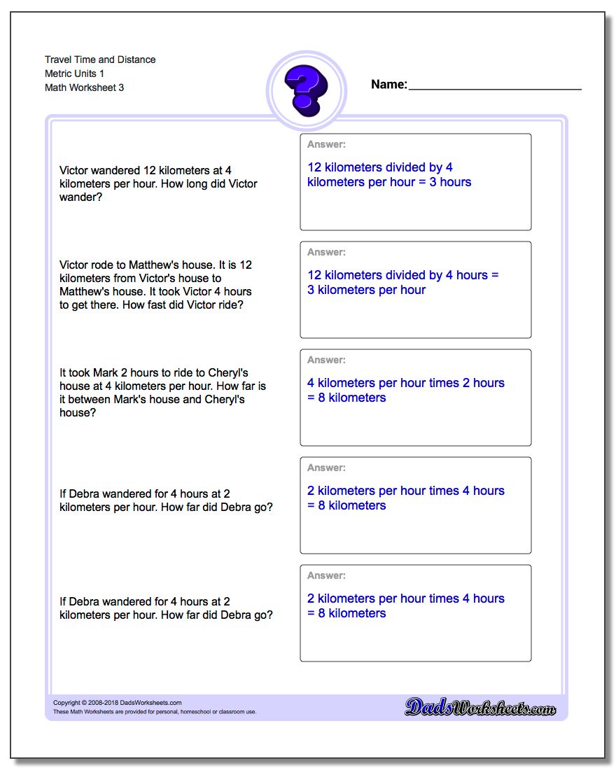 Travel Time and Distance Metric Units 1 Worksheet