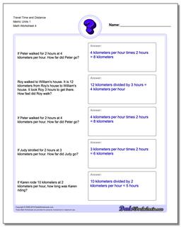 Travel Time and Distance Metric Units 1 Worksheet