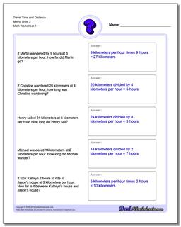 Travel Time and Distance Metric Units 2 Word Problems Worksheet