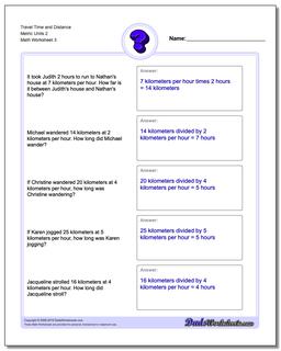 Travel Time and Distance Metric Units 2 Worksheet