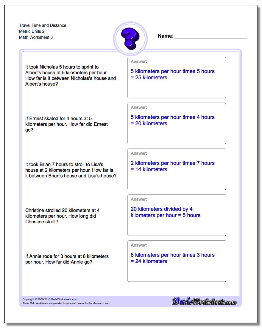 Travel Time and Distance Metric Units 2 Worksheet