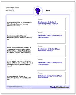 Travel Time and Distance Metric Units 2 Worksheet