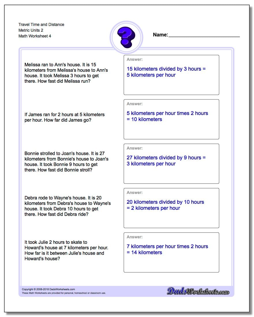 Travel Time and Distance Metric Units 2 Worksheet