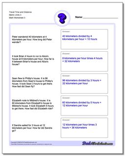 Travel Time and Distance Metric Units 3 Worksheet