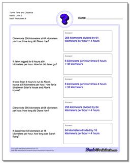 Travel Time and Distance Metric Units 3 Worksheet